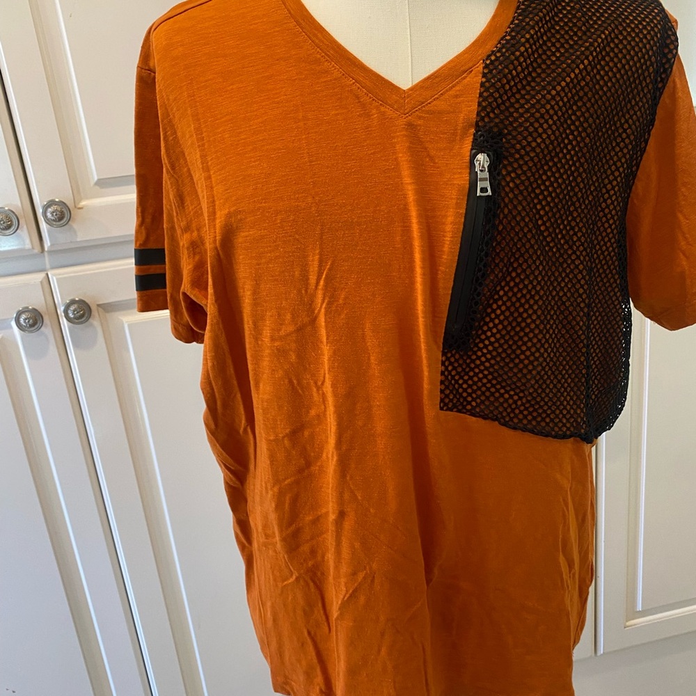 INC International Concepts Orange and Black Short Sleeve Tee